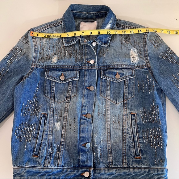 ZARA | Blue beaded distressed dressy spring summer denim rare jean jacket coat - Picture 5 of 16